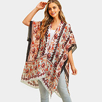 Flower Patterned Cover Up Kimono Poncho