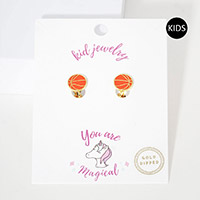 Gold Dipped Enamel Basketball Clip on Kids Earrings