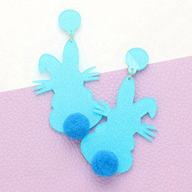 Glittered Resin Easter Bunny Pom Pom Tail Dangle Earrings