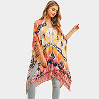 Aztec Patterned Cover Up Kimono Poncho