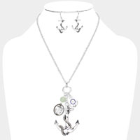 Enamel Ship Heel Detailed Metal Anchor Pendant Necklace