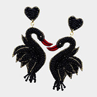 Felt Back Sequin Seed Beaded Swan Dangle Earrings