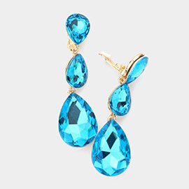 Teardrop Glass Crystal Drop Evening Clip On Earrings