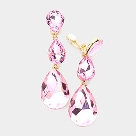 Teardrop Glass Crystal Drop Evening Clip On Earrings