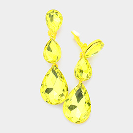 Teardrop Glass Crystal Drop Evening Clip On Earrings