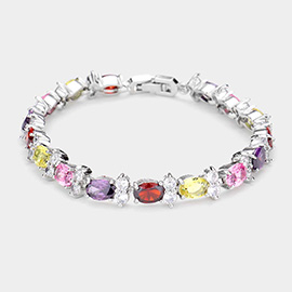 CZ Round Oval Cluster Evening Bracelet