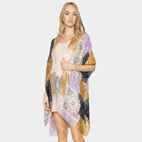 Paisley Bandana Patterned Cover Up Kimono Poncho