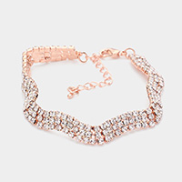 3Rows Rhinestone Wavy Evening Bracelet