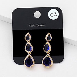 Cubic Zirconia Triple Teardrop Link Evening Earrings