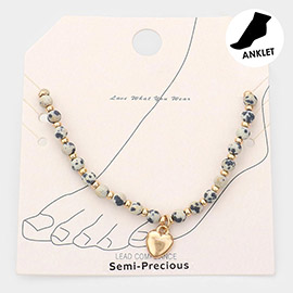 Metal Heart Charm Semi Precious Stretch Anklet