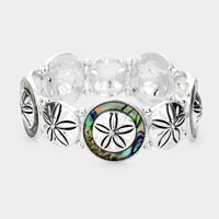 Abalone Pointed Metal Sand Dollar Stretch Bracelet