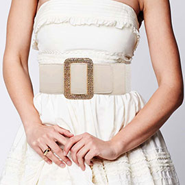 Stone Embellished Open Rectangle Elastic Belt