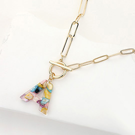 -A- Colorful Monogram Pendant Toggle Necklace