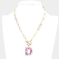 -D- Colorful Monogram Pendant Toggle Necklace