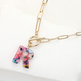 -R- Colorful Monogram Pendant Toggle Necklace