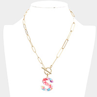 -S- Colorful Monogram Pendant Toggle Necklace