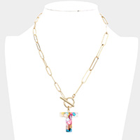 -T- Colorful Monogram Pendant Toggle Necklace