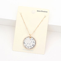 Rhinestone Trimmed Semi Precious Round Pendant Necklace