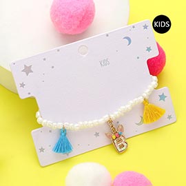 -B- Unicorn Monogram Tassel Station Kid's Beaded Stretch Bracelet