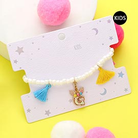 -G- Unicorn Monogram Tassel Station Kid's Beaded Stretch Bracelet