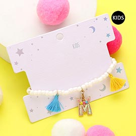 -M- Unicorn Monogram Tassel Station Kid's Beaded Stretch Bracelet