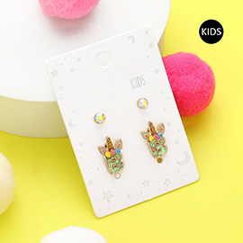 2Pairs - B Round Stone Unicorn Monogram Stud Kids Earrings