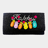 Happy EASTER Message Carrot Bunny Pointed Seed Beaded Clutch / Crossbody Bag