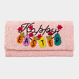 Happy EASTER Message Carrot Bunny Pointed Seed Beaded Clutch / Crossbody Bag