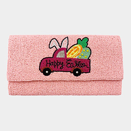 Happy Easter Message Carrot Bunny Car Seed Beaded Clutch / Crossbody Bag