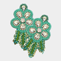 Felt Back Sequin Stone Embellished Seed Beaded Flower Leaf Earrings