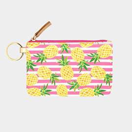 Pineapple Accented Striped ID Wallet Detachable Lanyard