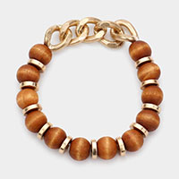 Metal Chain Wood Ball Stretch Bracelet