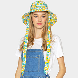 Sunflower Patterned Chin Tie Bucket Hat