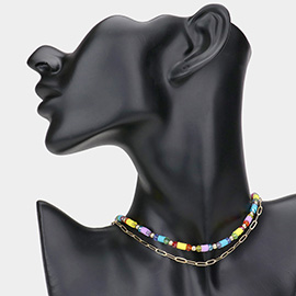 Faceted Heishi Beaded Double Layered Necklace