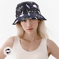 Stylish Message Lips Lipstick Patterned Reversible Bucket Hat