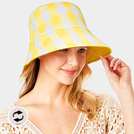 Wired Brim Plaid Check Patterned Reversible Bucket Hat