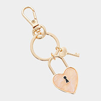 Semi Precious Heart Lock Keychain