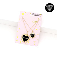 2PCS - MAMA MINI Enamel Heart Pendant Moms and Kids Set Necklaces