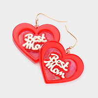 Best Mom Message Resin Heart Dangle Earrings