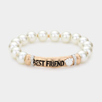 BEST FRIEND Message Pearl Stretch Bracelet