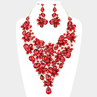 Teardrop Stone Leaf Cluster Vine Statement Evening Necklace