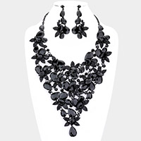 Teardrop Stone Leaf Cluster Vine Statement Evening Necklace