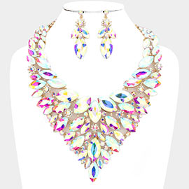 Marquise Stone Cluster Statement Evening Necklace