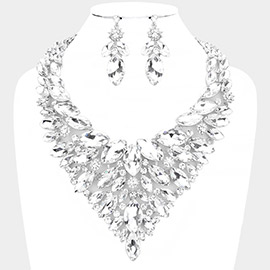 Marquise Stone Cluster Statement Evening Necklace