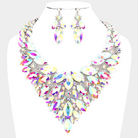 Marquise Stone Cluster Statement Evening Necklace