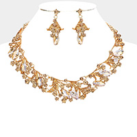 Marquise Stone Accented Leaf Evening Necklace