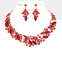 Marquise Stone Accented Leaf Evening Necklace