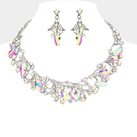 Marquise Stone Accented Leaf Evening Necklace