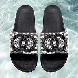 Bling Double Open Circle Link Slide Sandal Slippers