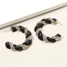 Rhinestone Embellished Braided Enamel Hoop Earrings